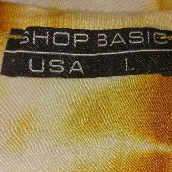Shop Basic Y2k Boho Mustard Yellow Tie Dye Cold Shoulder Ruffle Top Large - Picture 6 of 6